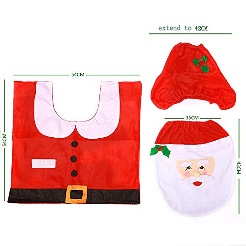 Christmas Toilet Seat Cover Decorations,Xmas Santa Claus,Elf,Elk Bathroom Decor Includes Toilet Seat Cover, Rugs, Tank Cover with Toilet Paper Box Cover (Santa claus/1set)