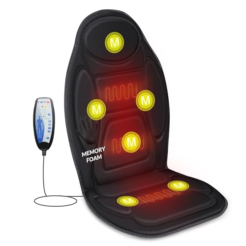 Snailax Massage Seat Cushion - Back Massager with Heat, 6 Vibration Massage Nodes & 2 Heat Levels, Massage Chair Pad for Home Office Chair，Black
