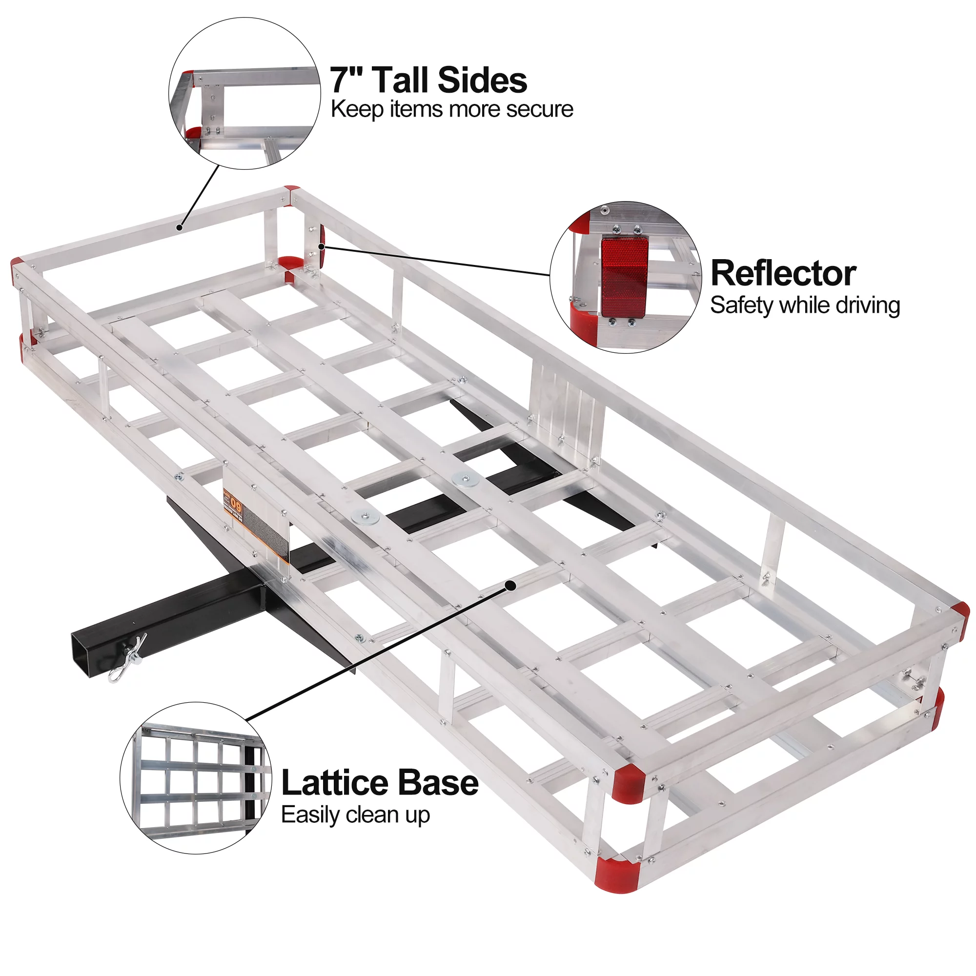 Aluminum Hitch Mounted Cargo Carrier, Car Back Hitch Cargo Carrier Luggage Basket Capacity Basket Trailer With High Side Rails For RV's, Trucks, SUV's, Vans, Cars,Fits Any 2