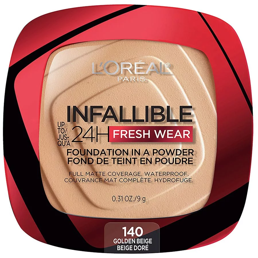 L'Oreal Paris Infallible Up to 24 Hour Fresh Wear Foundation in a Powder, Golden Beige 0.31oz Pack of 2