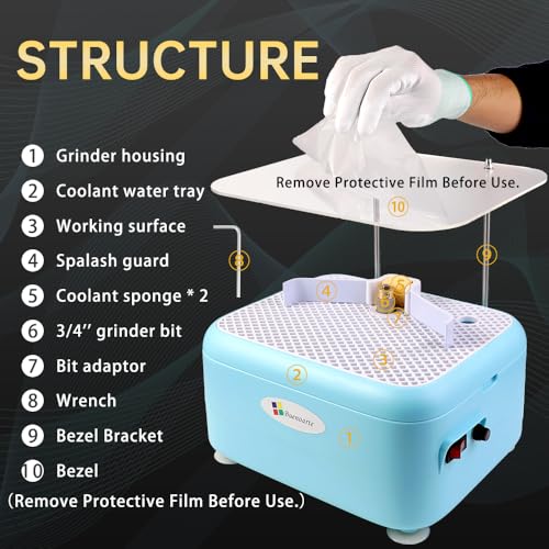 Portable Stained Glass Grinder Machine, Glass & Ceramic Grinding Tool Kit For DIY Craft，Mini Glass Grinder Machine，Comes with 4 grinding bits (Blue)