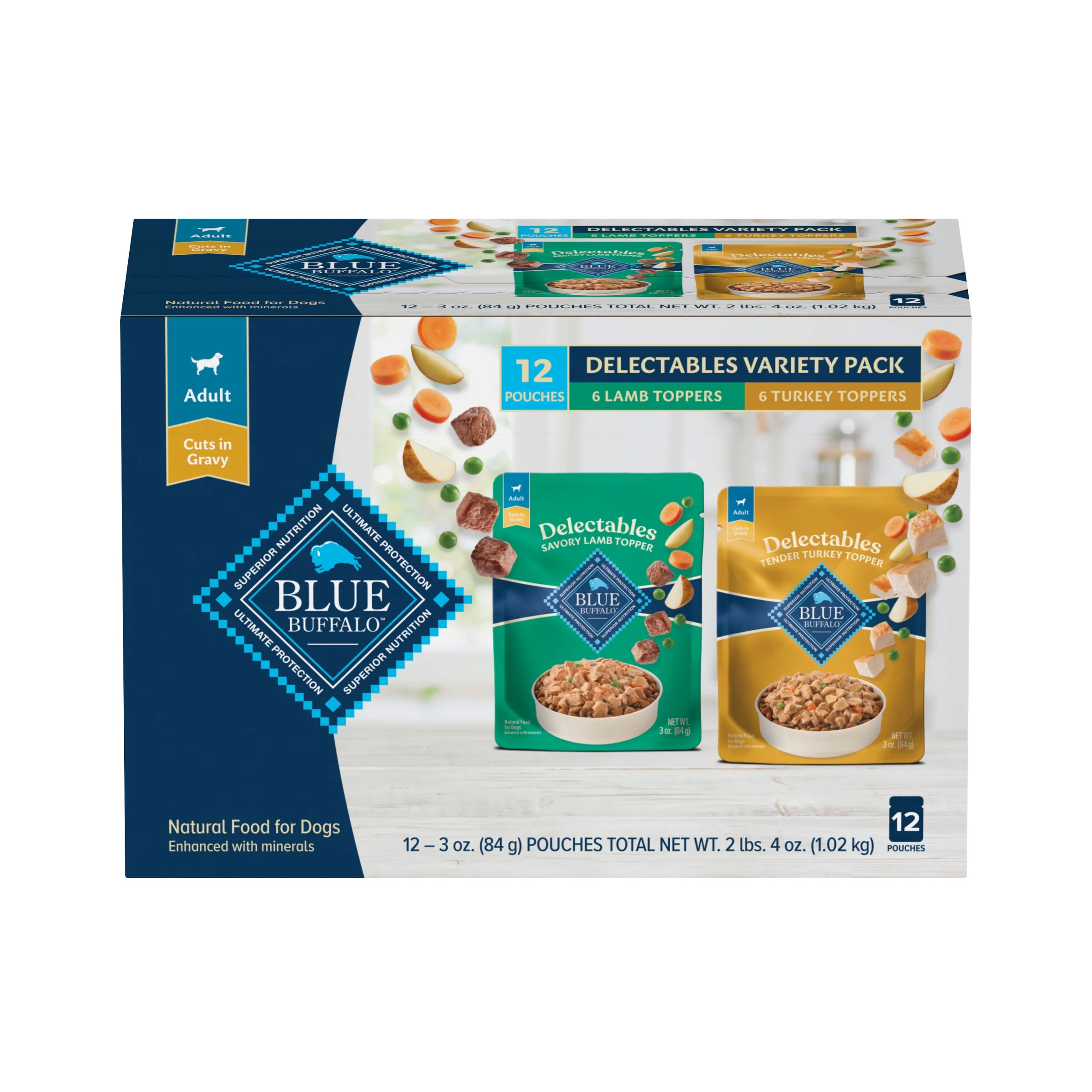Blue Buffalo Delectables Natural Wet Dog Food Topper Variety Pack, Lamb & Turkey Dinner 3oz (12 Pack - 6 of Each Flavor)