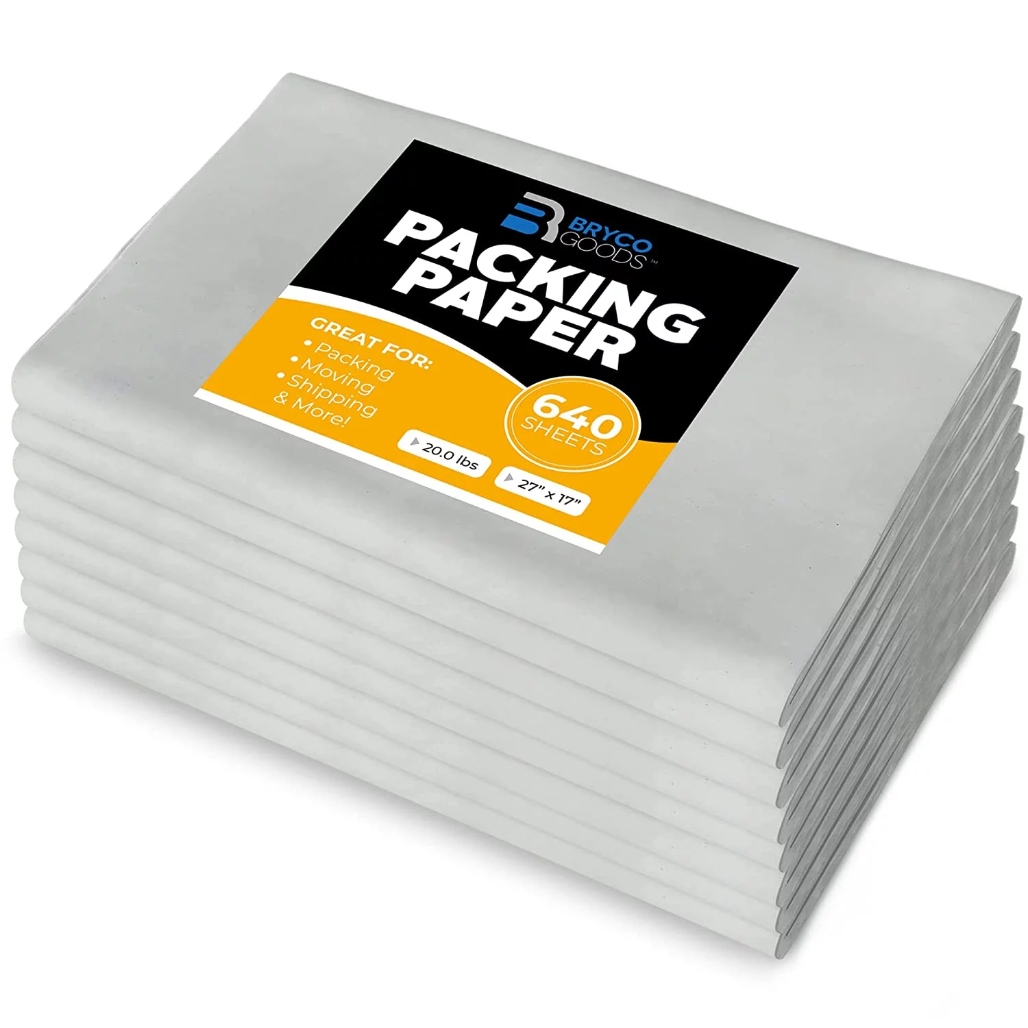 Bryco Goods Packing Paper Sheets for Moving - 20lb - 640 Sheets of Newsprint Paper - Must Have in Your Moving Supplies - 27