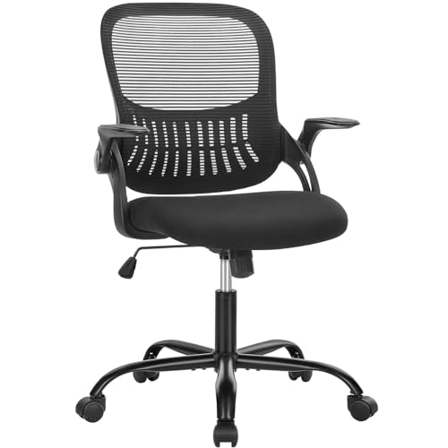 Office Chair, Mid Back Computer Ergonomic Mesh Desk with Larger Seat, Executive Height Adjustable Swivel Task with Lumbar Support and Armrests for Women Adults