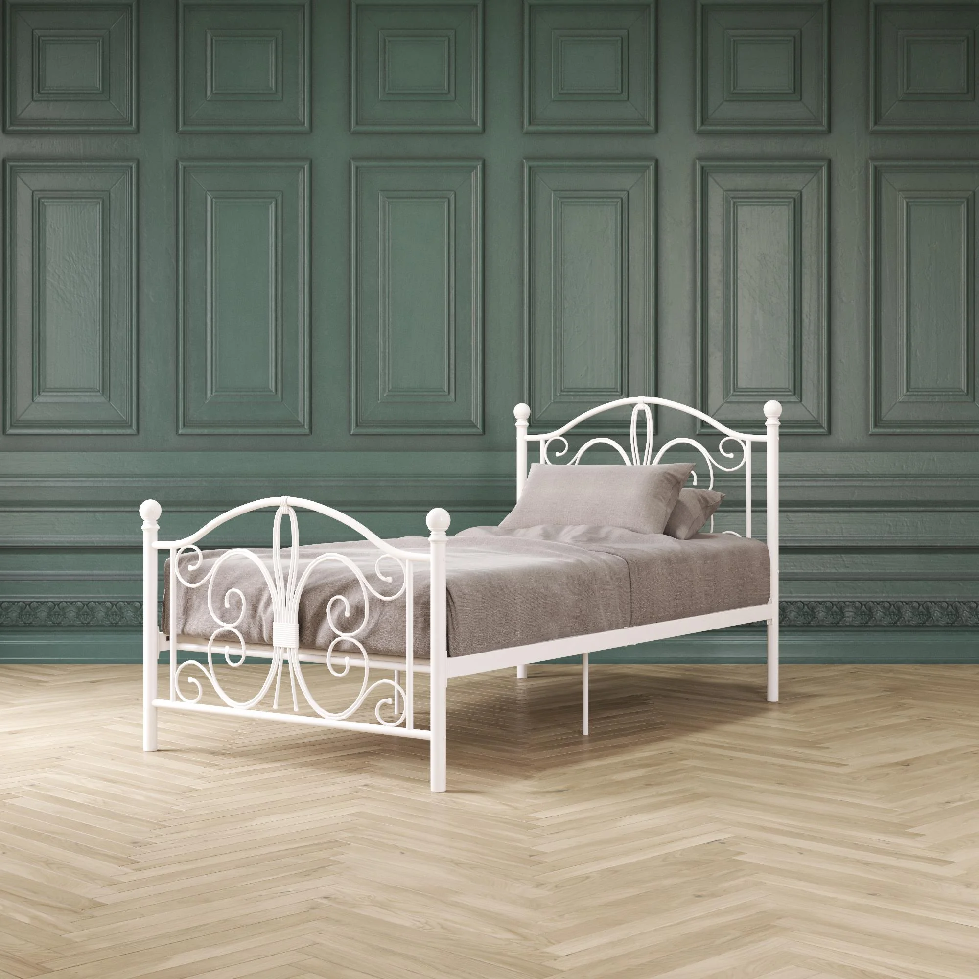 Desert Fields Bombay Metal Bed, White, Twin