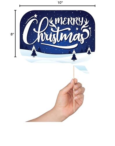 Christmas Photo Booth Props - 41-pc Photobooth Kit with 8 x 10-Inch Sign, 60 Adhesive Pads, 45 Sticks - Christmas Photobooth Props - Holiday Photobooth Prop