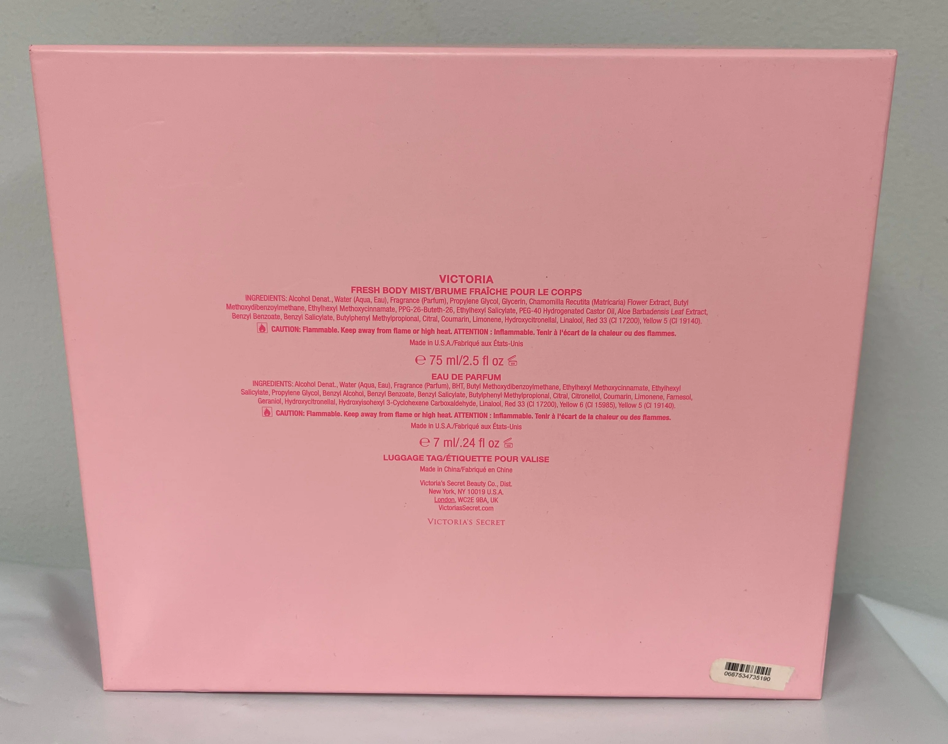 Victoria's Secret Victoria Scented Body Mist 2.4 fl oz Eau De Parfum Perfum .24 fl oz Luggage Tag Travel Set