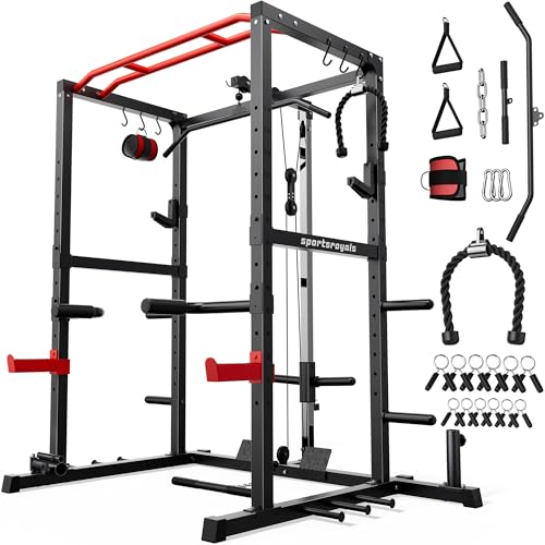 Sportsroyals Power Cage,1600lbs Multi-Function Power Rack with Adjustable Cable Crossover System and More Training Attachment, Weight Cage for Home Gym