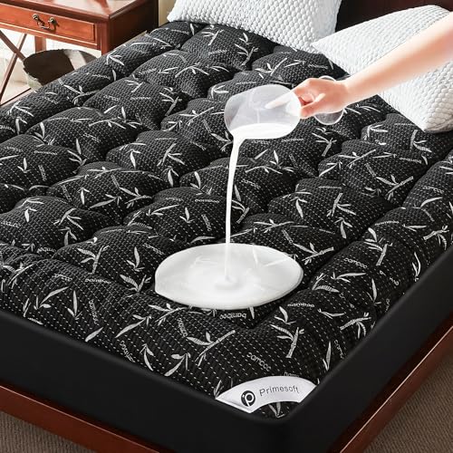 King Size Mattress Topper, Thick Pillow Top Mattress Pad，Up to 21 Inch Deep Pocket,Soft Breathable Mattress Pad for Back Pain, Waterproof Protector Cover(Beige)