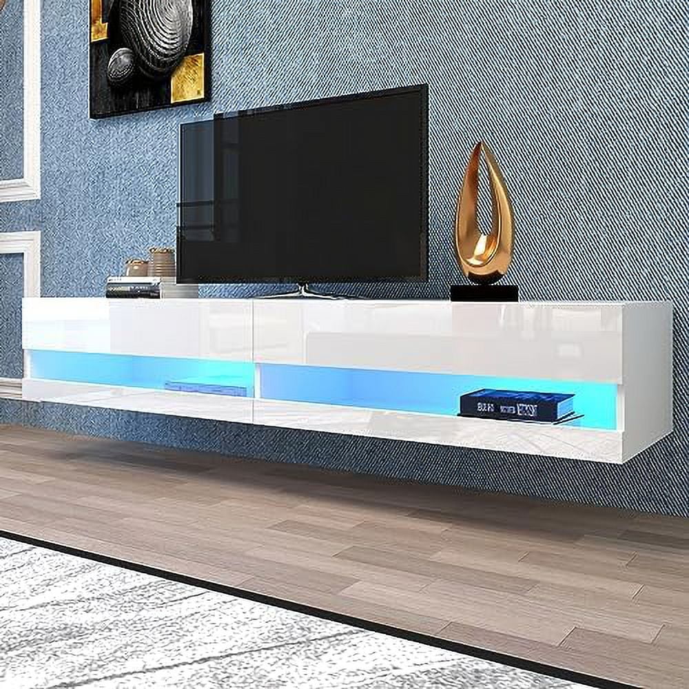 RUNFAYBIU 60" Floating TV Stand Wall Mounted TV Cabinet with 3 Open Compartments Hanging Entertainment Center for Living Room Bedroom Media Room Office Brown