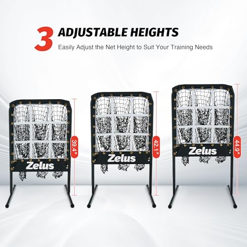 ZELUS Baseball Net with Target Pockets, Pitching Net with Strike Zone, Portable Pitcher Trainer Net, Height Adjustable Softball Baseball Training Equipment for Hitting and Pitching