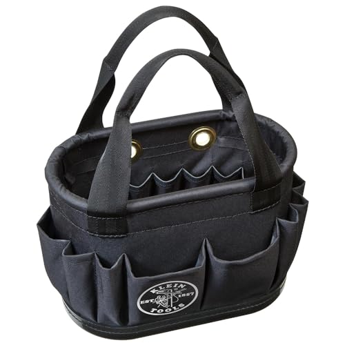 Klein Tools 5144BHB14OS Hard-Body Bucket, Aerial Oval Tool Bucket with Drain Holes, 29 Pockets