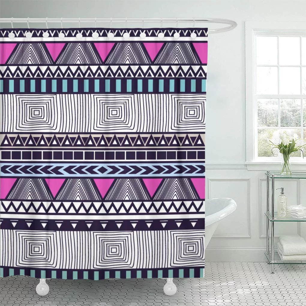 CYNLON Colorful Southwest American Aztec Ethnic Geometric Phone Cases Bathroom Decor Bath Shower Curtain 66x72 inch