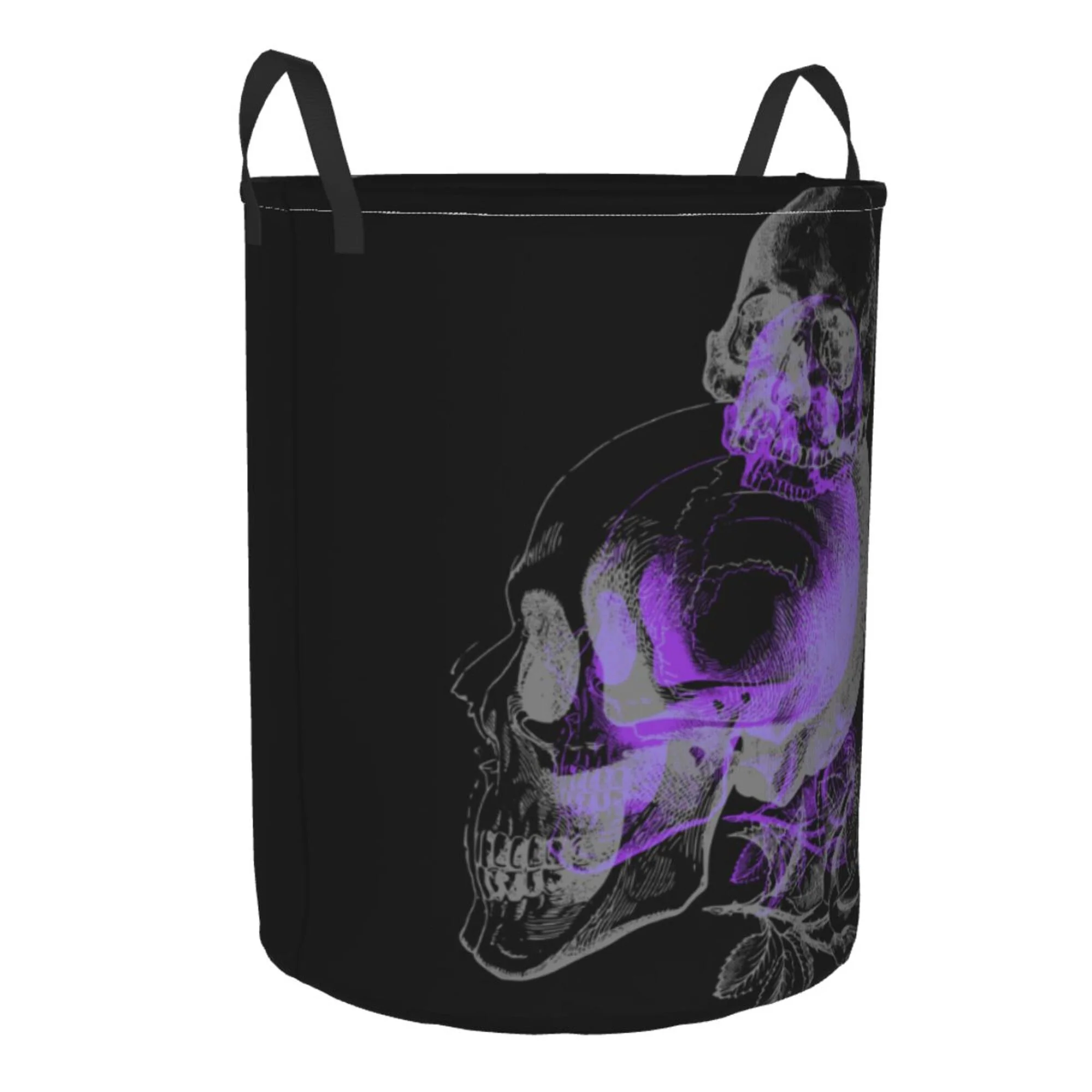TEQUAN Waterproof Laundry Hampers, Purple Skull Bone Death Cranium Pattern Clothes Storage Basket with Handle (M)