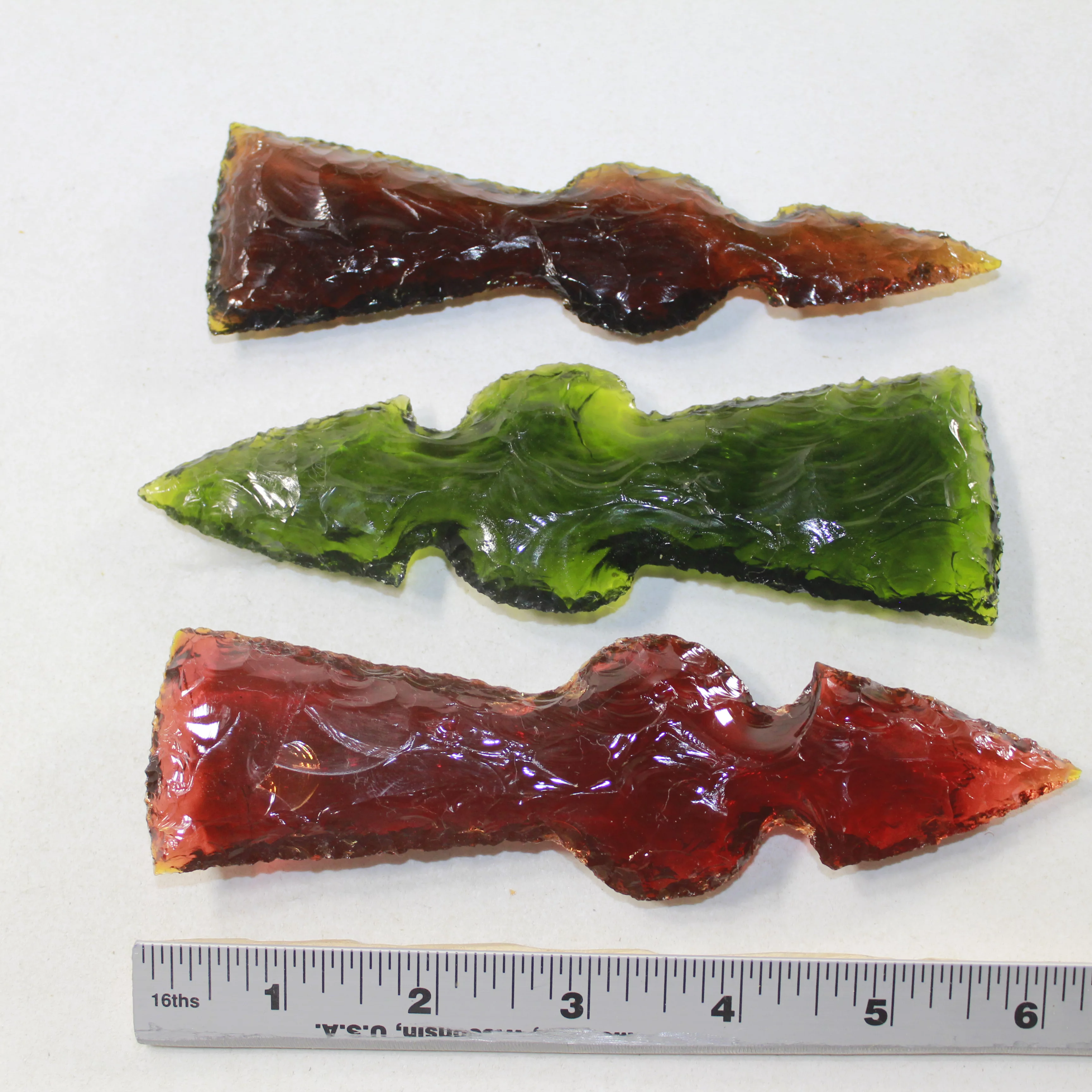 3 Glass Ornamental Tomahawk heads  #3527  Axe Hatched Ax