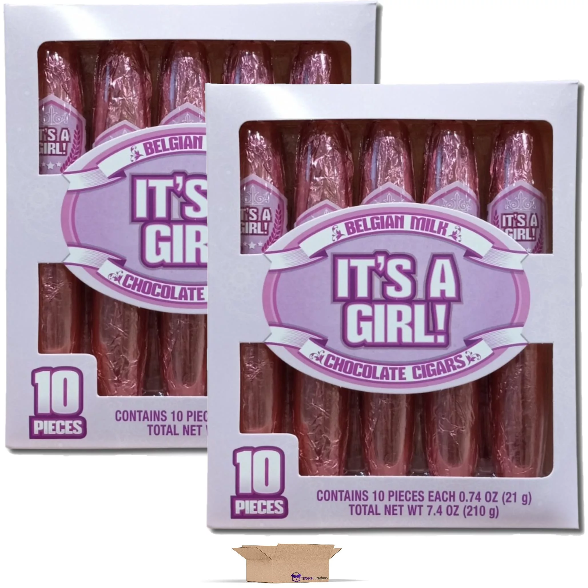 Baby Shower It's A Girl! Belgian Milk Chocolate Celebration Sticks | Box of 10 | Pack of 2 (20 Total) (Girl)