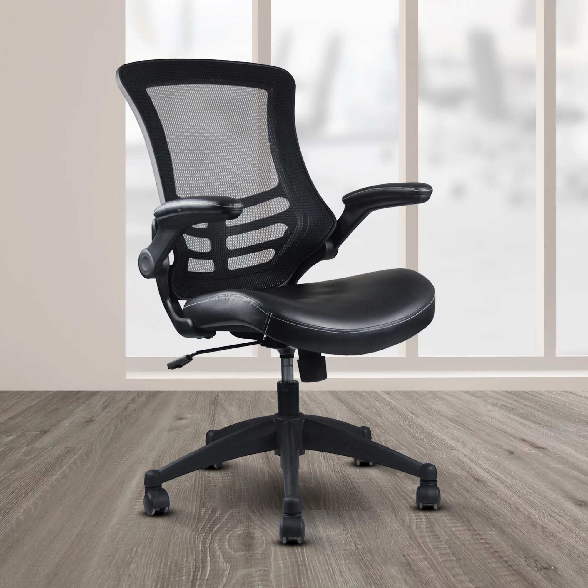 Stylish Mid-Back Mesh Office Chair With Adjustable Arms, Black