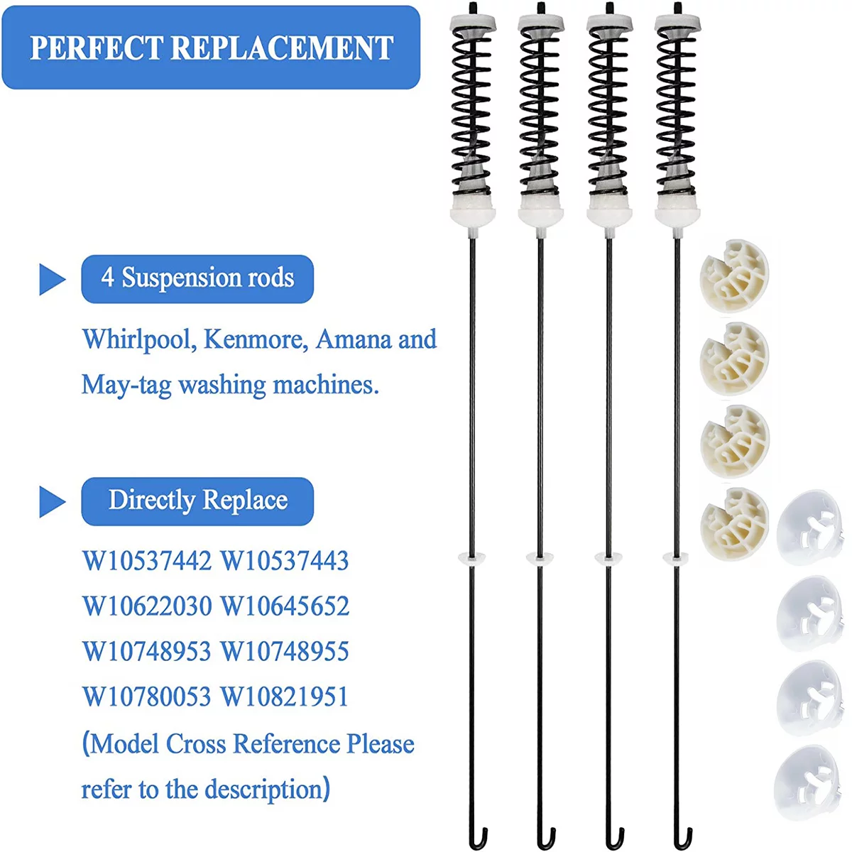 4Pcs W10780045 W10821956 Washing Suspension Rod Kit for Whirlpool Kenmore Maytag