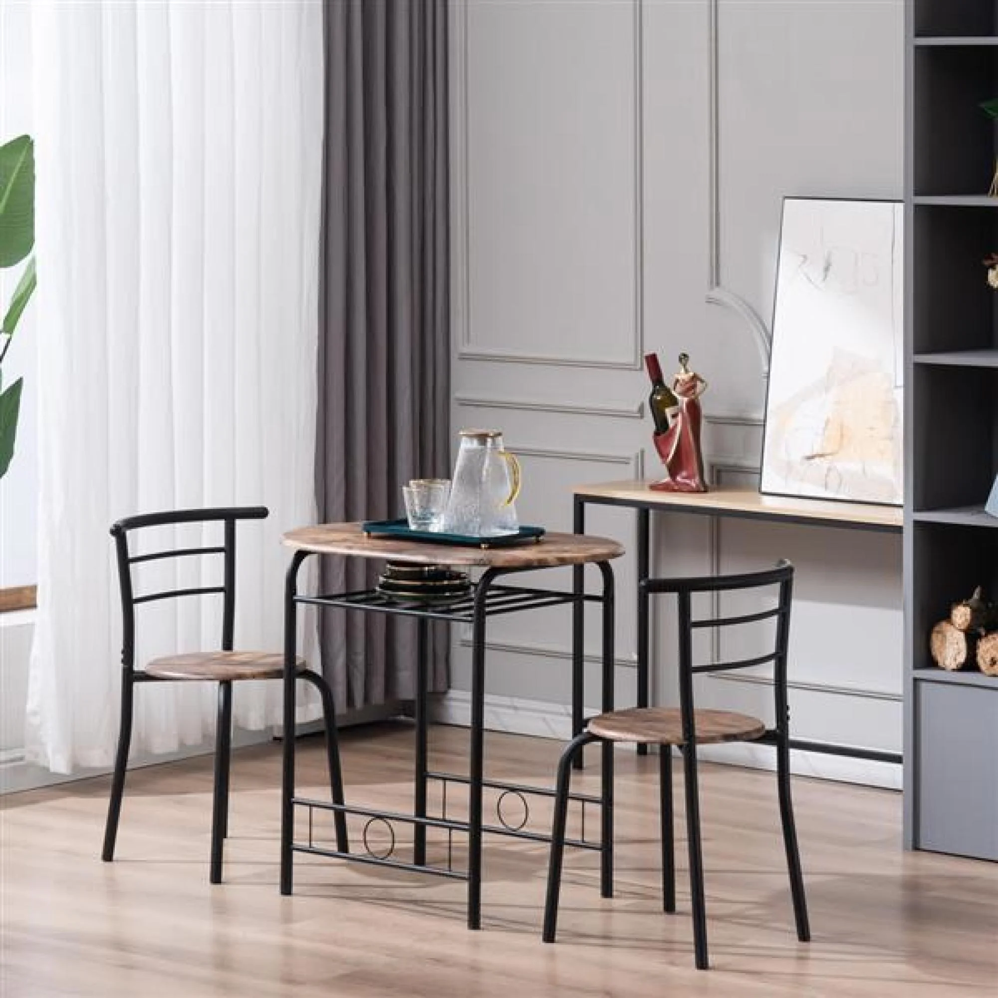 3PCS Dining Set Compact 2 Chairs and Table Set w/ Metal Frame and Shelf Storage