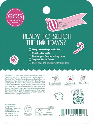 eos Holiday 24H Moisture Mini Super Balm Set, Sugar Plum Spritz, Candy Cane Swirl, Iced Sugar Cookie, Limited Edition Lip Care, Stocking Stuffers, 0.24 fl oz, 3-pack
