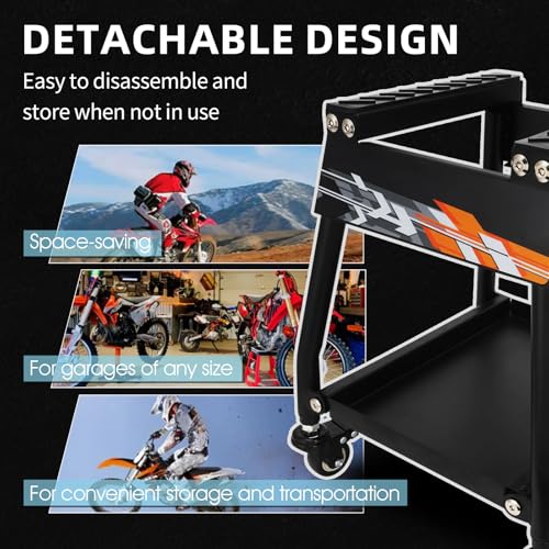 Dirt Bike Stand Movable with Wheels Motorcycle Lift Panel Stand Maintenance Heavy Duty Universal Stand for Most Motorcycles Motocross Dirt Bike Dual Sport Enduro Black
