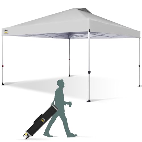 CROWN SHADES 10x10 Pop Up Canopy - Beach Tent with One Push Setup - Easy Outdoor Sun Shade for Events, Parties, Camping - Gazebo with STO-N-Go Cover Bag, Silver Coated Top, White