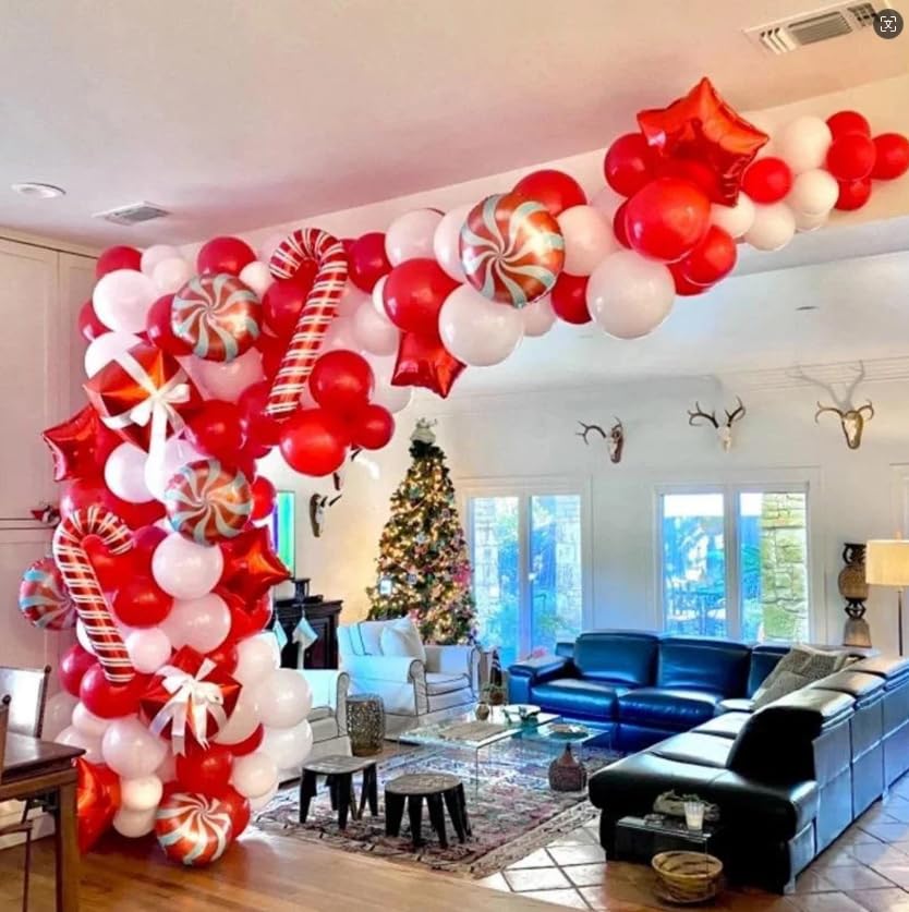 Christmas Balloon Garland Arch Kit 150pcs Red White Silver Balloons for Candy Merry Christmas Party Friendsmas Santa Claus Birthday Winter Holiday Party Decoration(Red White Silver)
