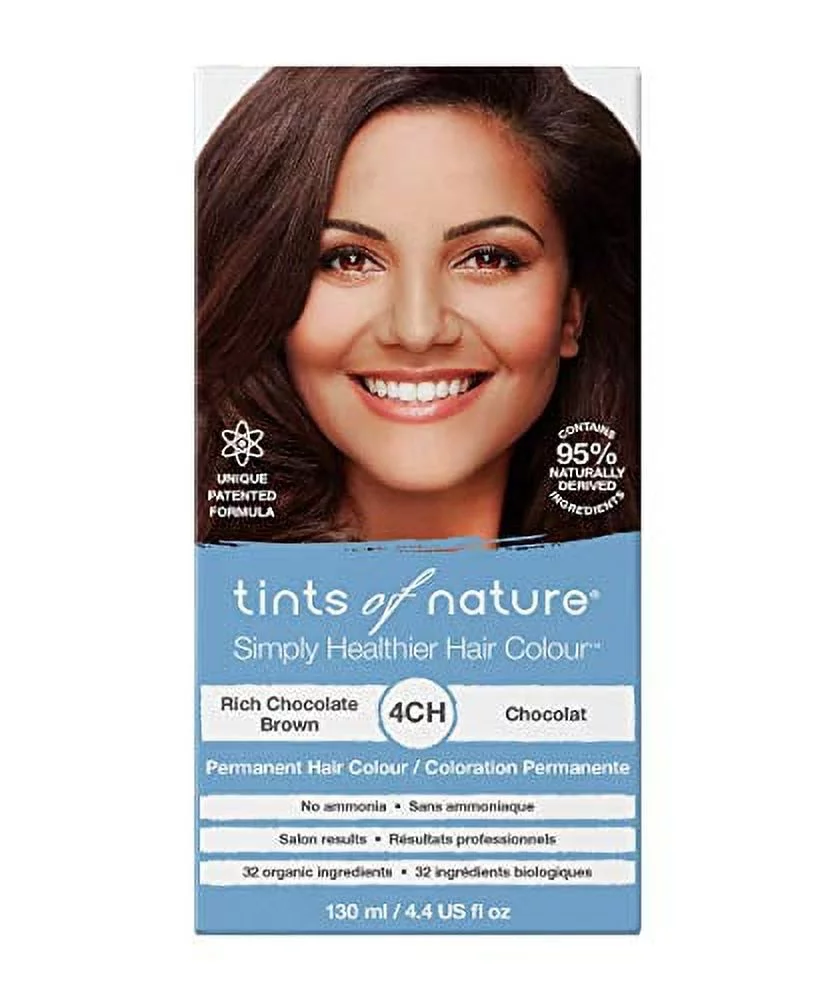 Tints of Nature 4CH Rich Chocolate Brown, Vegan Permanent Hair Dye, 95% Natural, Free from Ammonia, Parabens, and Propylene Glycol, Single