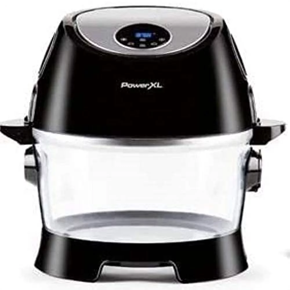 PowerXL Turbo Air Fryer, XL Large Capacity with Glass Bowl, LED Digital Touchscreen; Rotisserie, Air Fry, Roast, Broil, Bake, Dehydrate, Recipe Book, 10-Quart, Black