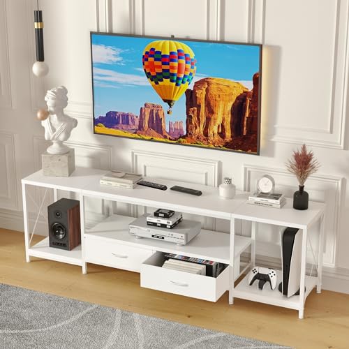 TV Stand with Fabric Drawers for 65 70 75 Inches TV - Entertainment Center and Industrial TV Console Table with Open Storage Shelves for Living Room, Bedroom - 63