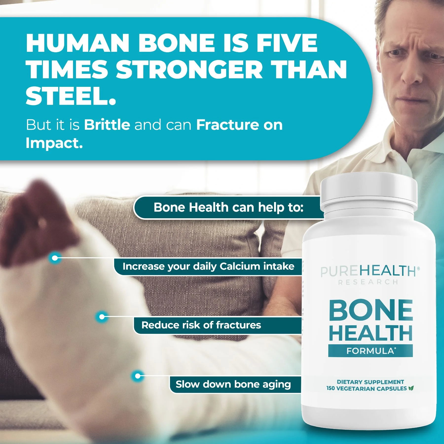 Bone Health Formula Calcium and Magnesium Supplement, Bone and Joint Vitamins by PureHealth Research