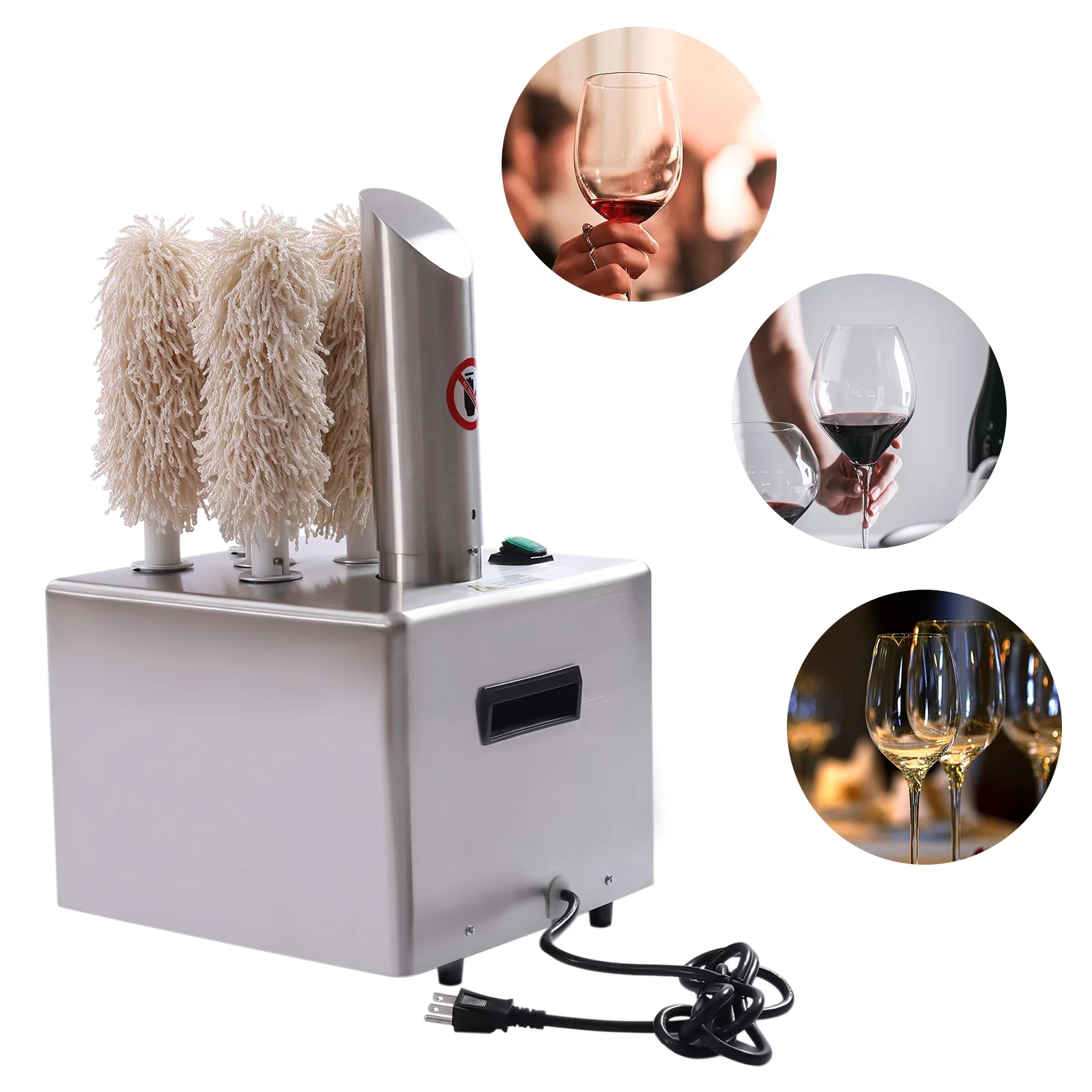 Miumaeov Electric Winery Wine Glass Polishing Machine, 5 Polishing Cloth Washers commercial glass polisher, Stainless-Steel Glassware Polishing Machine for Bar Kitchen