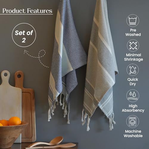 The Fine Living Co. 100% Cotton Merry Christmas Kitchen Towels, 18'x28' Set of 2 (Cherry Red & Green)