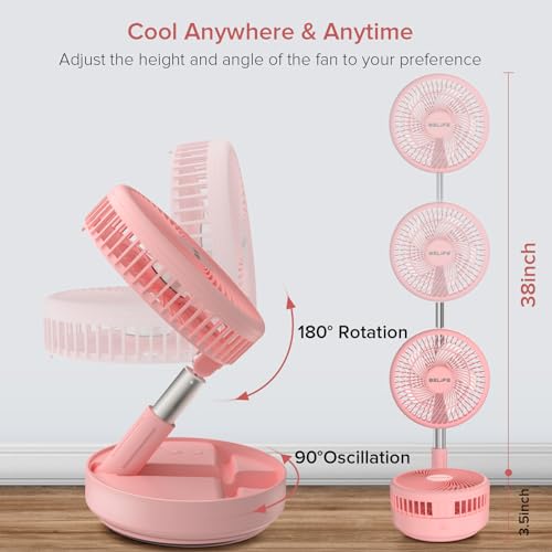 Belife X8 Portable Fan, 7200mAh Battery Powered Rechargeable, Oscillating USB Desk Floor Fan with Remote, Foldable Telescopic Fan for Home Bedroom Sleeping Office Camping Travel, 7.7