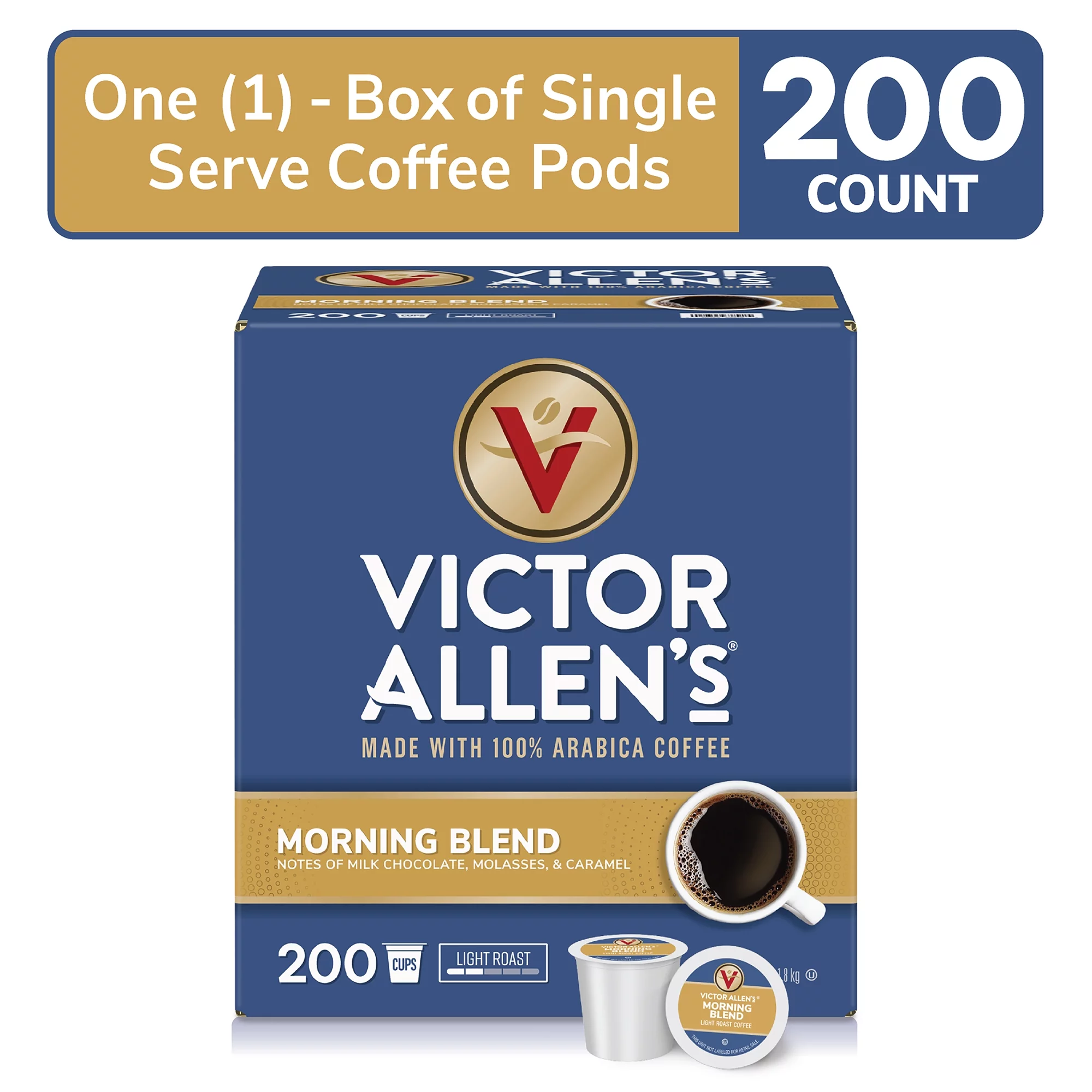 Victor Allen's Coffee Morning Blend, Light Roast, 200 Count Single Serve Coffee Pods for Keurig K-Cup Brewers