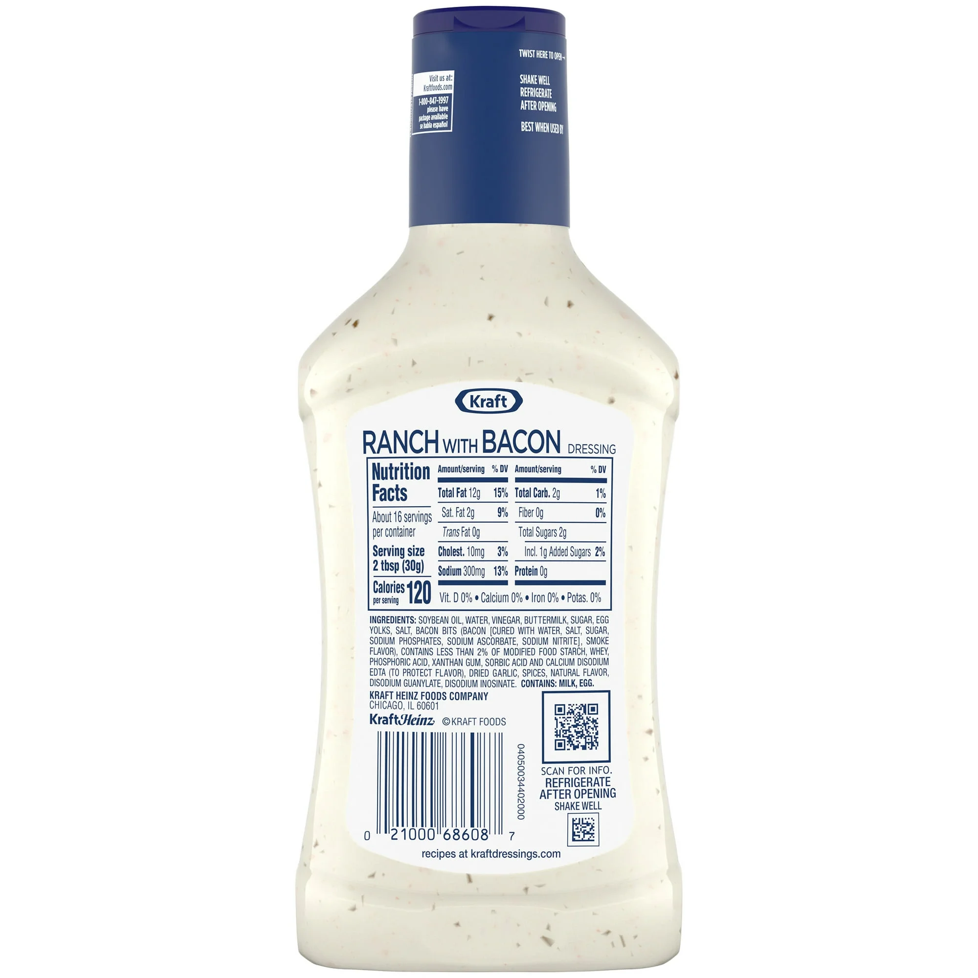 Kraft Ranch Salad Dressing with Bacon, 16 fl oz Bottle Pack of 2 Includes V2U Utensil set