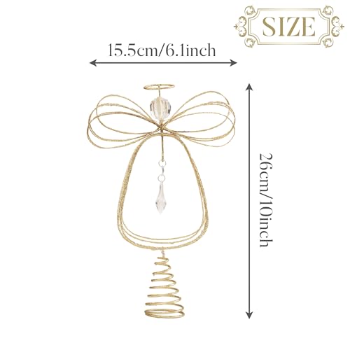 Valery Madelyn Lighted Christmas Tree Topper Angel with Timer, 10 Inch Pre-Lit Gold Metal Small Angel Tree Topper with Lights for Christmas Tree Decoration Indoor, Battery Operated, Valentines Gifts