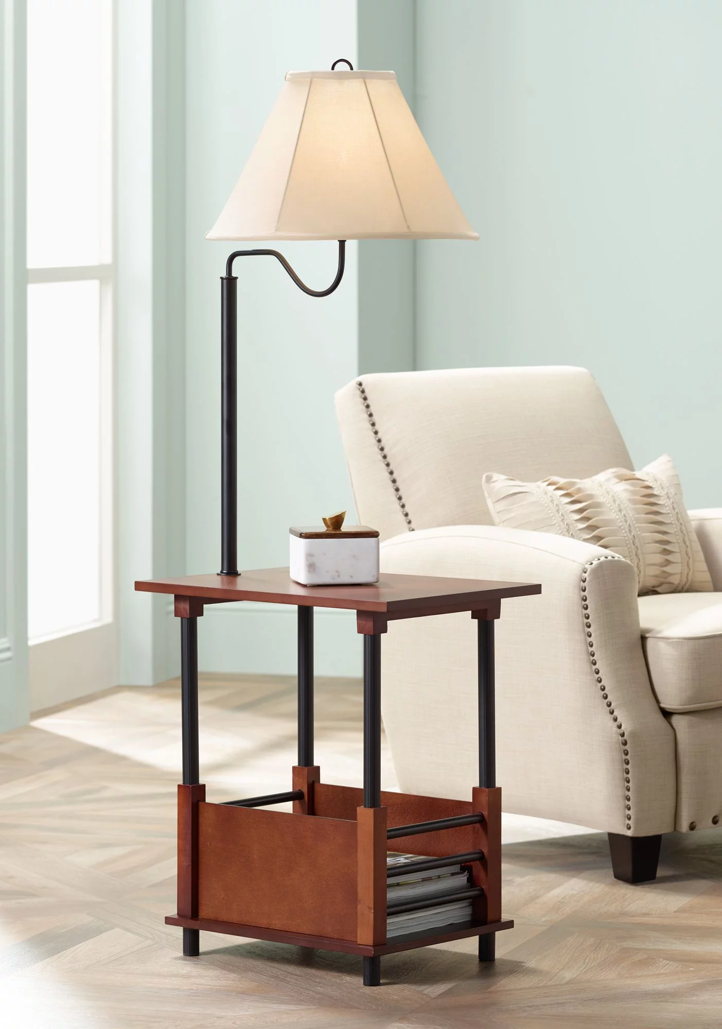 Regency Hill Marville Mission Rustic Farmhouse Floor Lamp with End Table 55