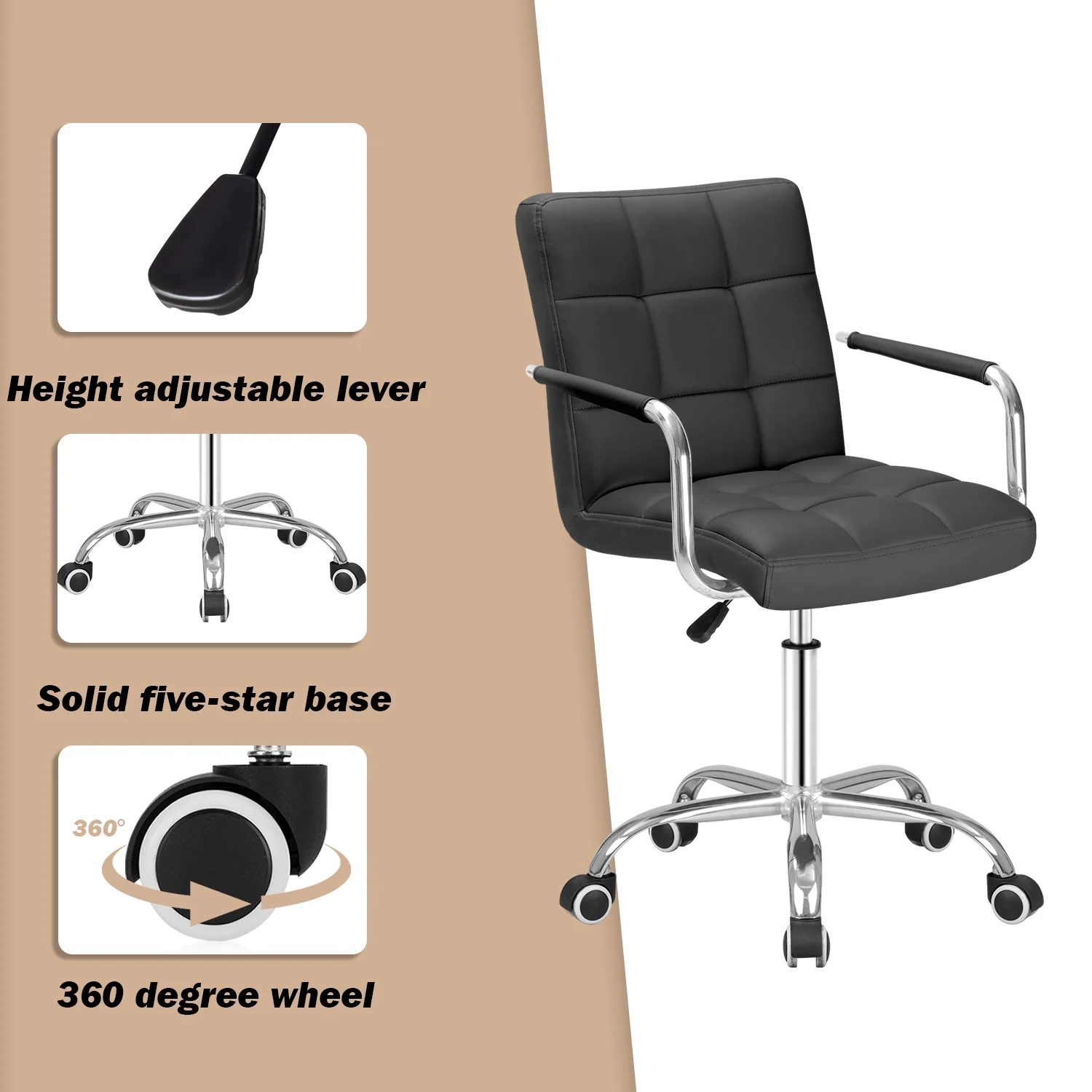 Furmax Mid-Back Office Chair Ribbed PU Leather Executive Chair, Black