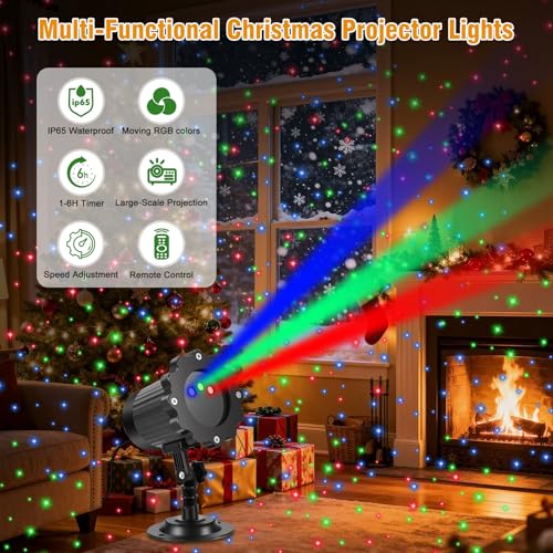 Christmas Laser Lights, Projector Lights Landscape Spotlight RGB Star Show with Christmas Decorative Patterns for Indoor Outdoor Garden Patio Wall