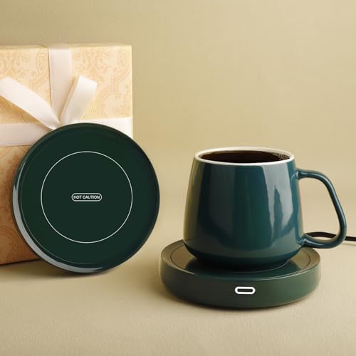 BESTINNKITS Smart Coffee Cup Warmer Set, Auto On/Off Gravity-induction Mug Office Desk Use, Candle Wax Cup Warmer Heating Plate (Up To 131F/55C), 14oz