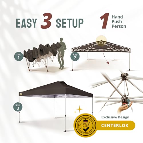 CROWN SHADES 10x10 Pop Up Canopy - Beach Tent with One Push Setup - Easy Outdoor Sun Shade for Events, Parties, Camping - Gazebo with STO-N-Go Cover Bag, Silver Coated Top, White