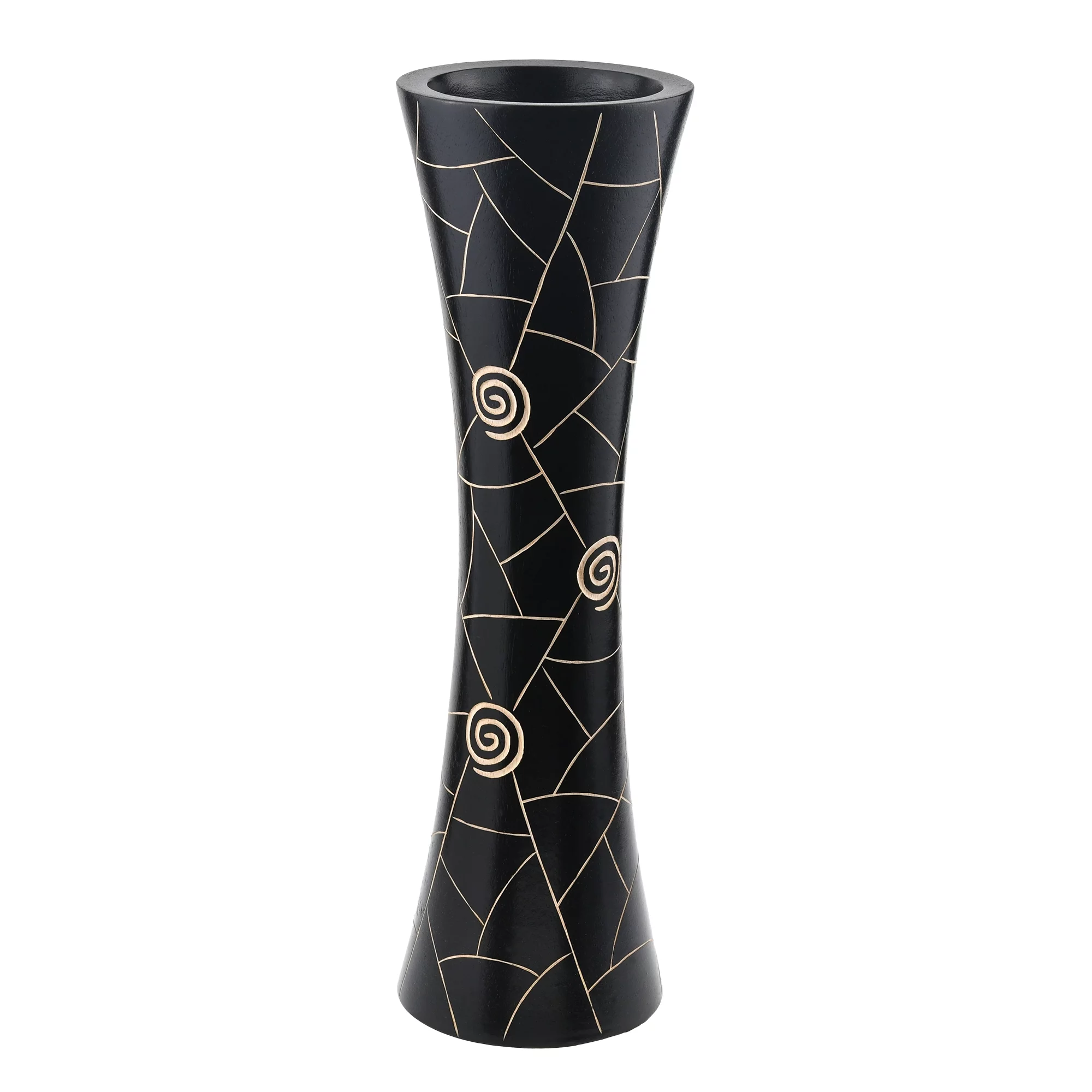AeraVida Sleek Classy Modern Black Golden Geometric Etch Natural Mango Tree Wood Concaving Vase