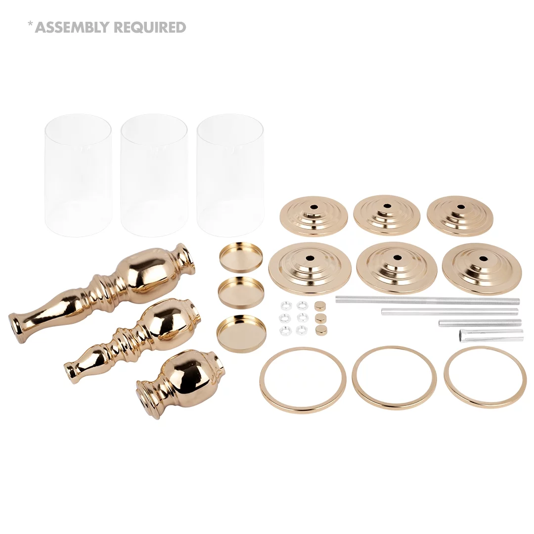 Koyal Wholesale Copper Pillar Candle Holders With Hurricane Glass, Set of 3