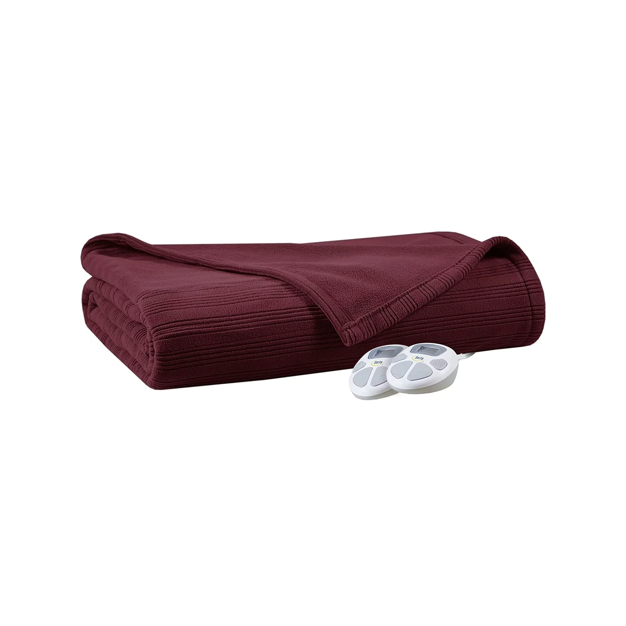 Serta Travis Queen Fleece Ultra Soft Electric Throw Heated Blanket for Cold Winter Season Berry Red