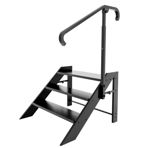 RV Step Stool, 3 Step Ladder, Hot Tub Steps with Handrail, Portable Pool Ladder, 660Lbs Heavy Duty Ladder Shelf Outdoor Mobile Home Stairs for Camper/Porch/SPA Pool/Pet Stairs(1 Pack)