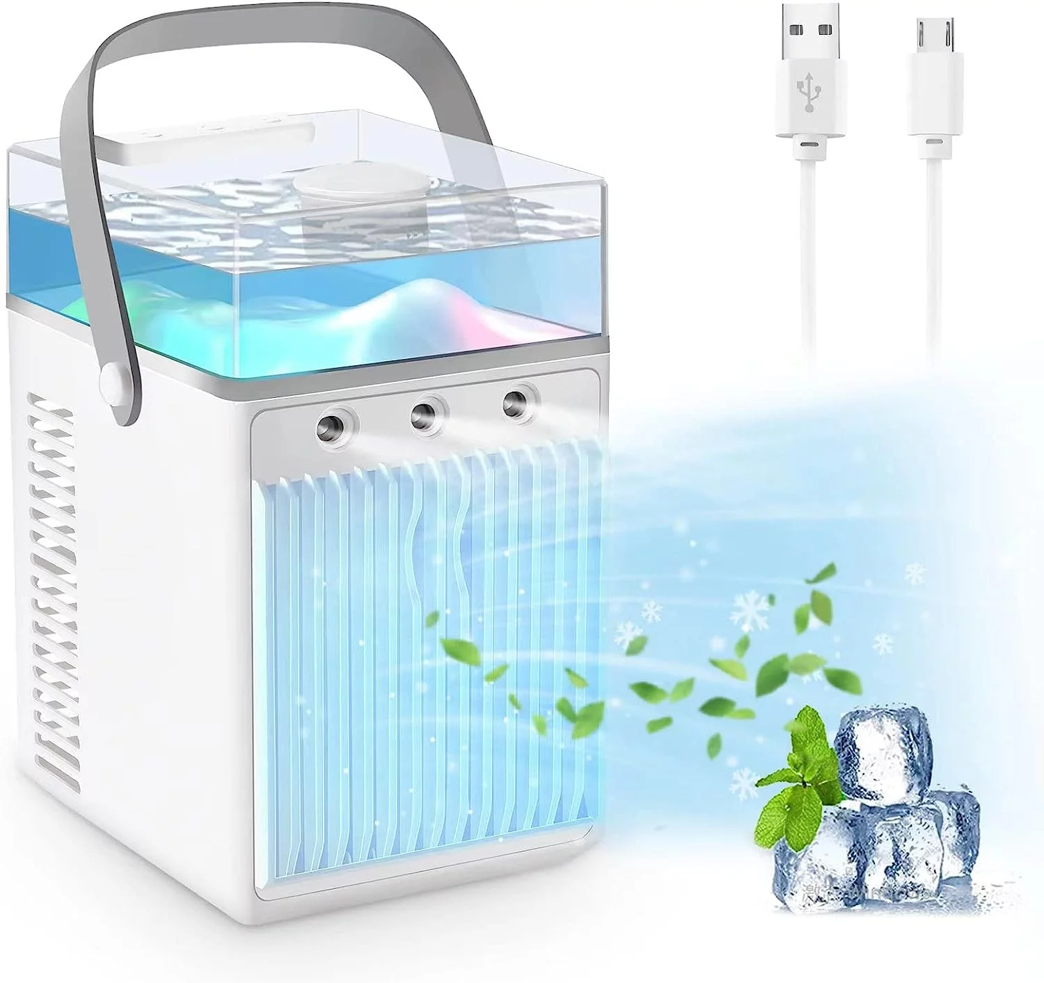 Mini Air Conditioner, 4 IN 1 Portable Air Cooler, 3 Speeds Evaporative Air Cooler, Desk Air Conditioner for Room Car Office Camping with 2000mAh Battery Powered & Type-C Rechargeable