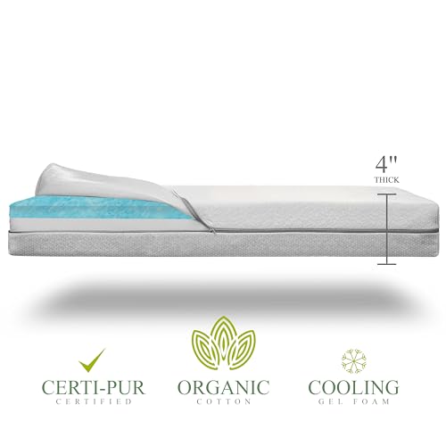 Organic Cotton 2-Sided Crib Mattress | Waterproof Washable Protector w/Ventilated Foam Lining | Light 2-in-1 Baby Mattress w/Firm Support for Infant & Soft CertiPUR Foam for Toddler | 52x27.5x4”