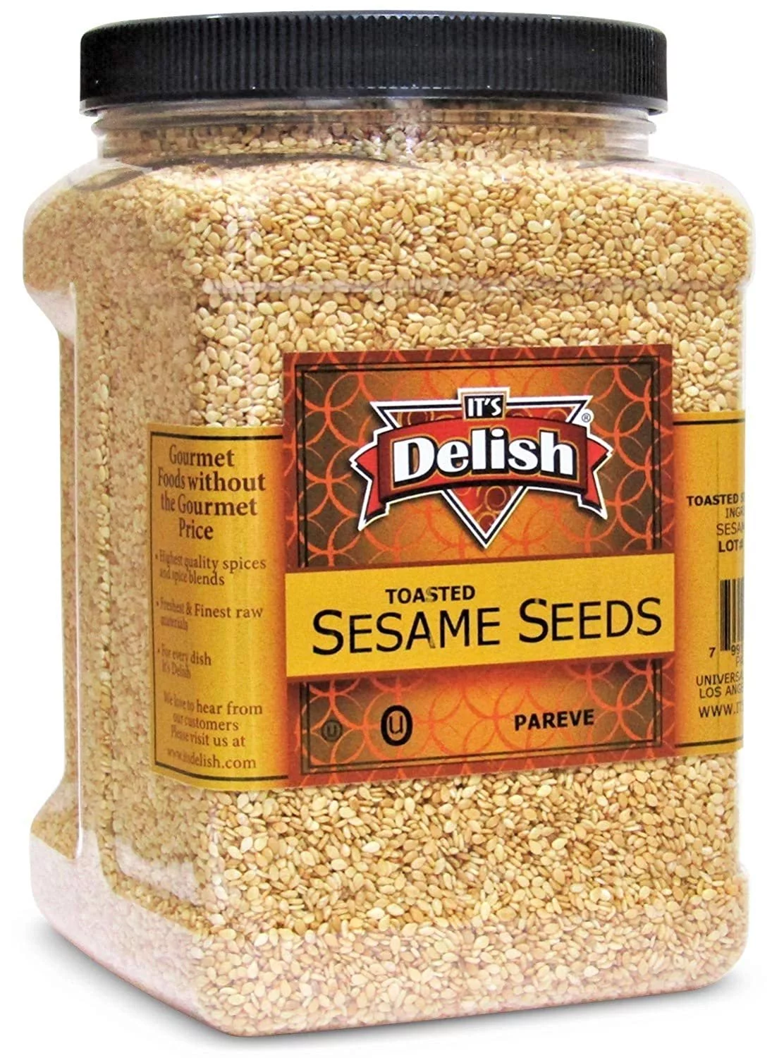 Gourmet Toasted Whole Sesame Seeds by It's Delish - 38 oz Jumbo Reusable Container, Gluten-Free