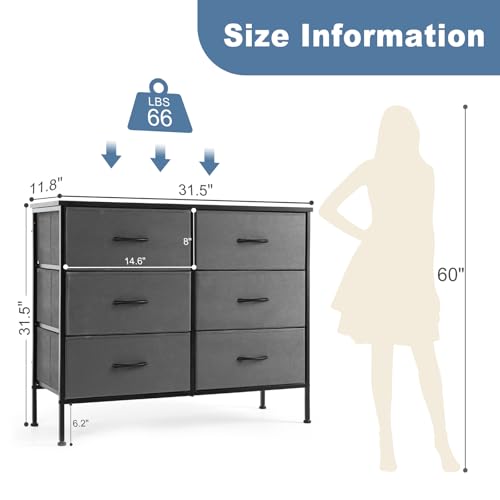 DUMOS TV Stand for Living Room, Dresser for Bedroom Chest of Dresser with 6 Fabric Drawers Storage Organizers Units, Nightstand for Bed